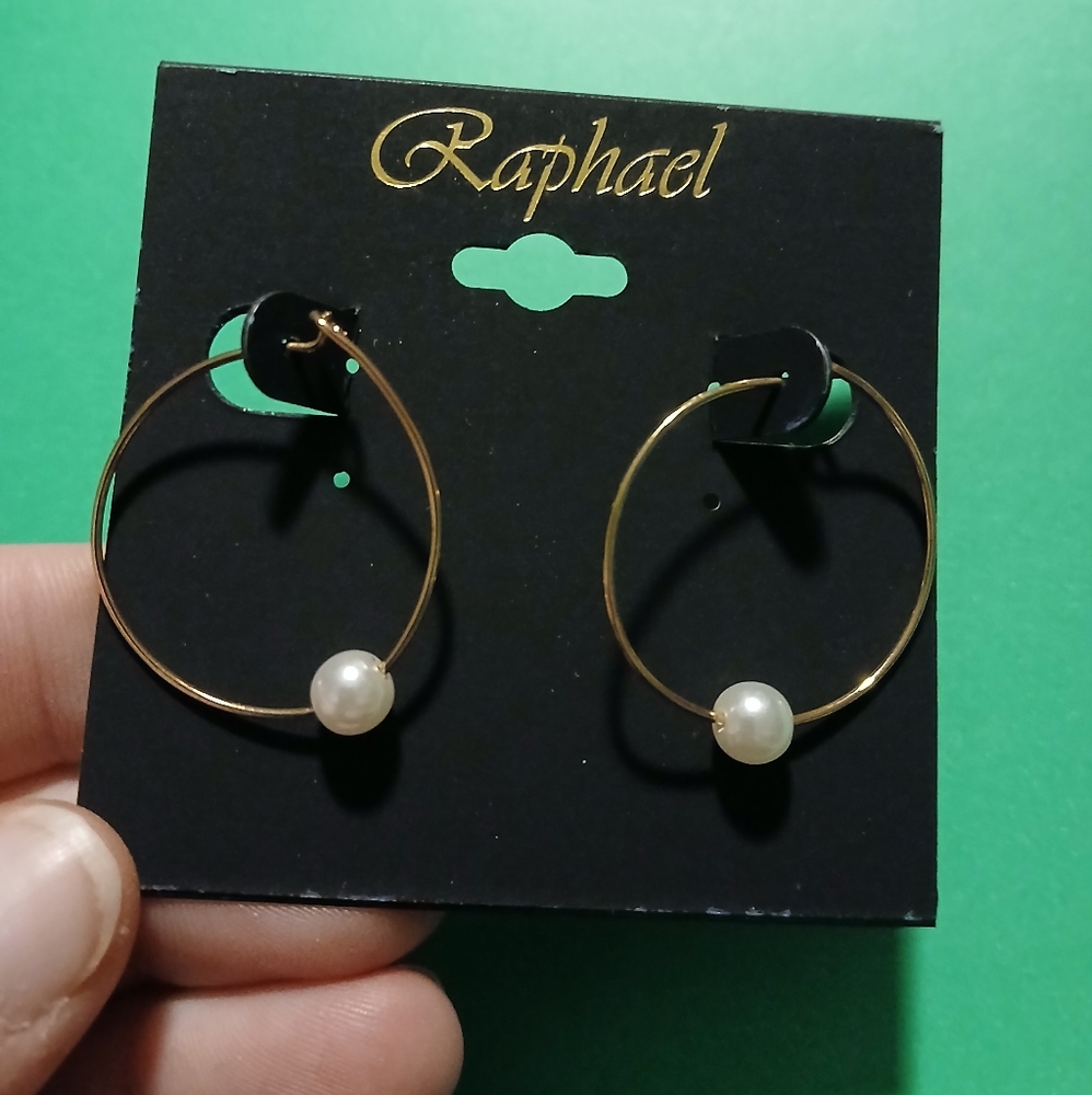 Raphael Gold Pearl Hoop Earrings
